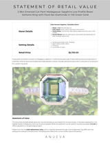 2.18ct Emerald Cut Parti Madagascar Sapphire Low Profile Bezel Solitaire Ring with Pavé Set Diamonds in 14k Green Gold