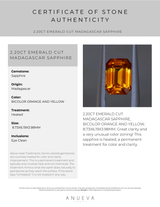 40% OFF 2.20CT EMERALD CUT MADAGASCAR SAPPHIRE, BICOLOR ORANGE AND YELLOW, 8.73X6.19X3.98MM