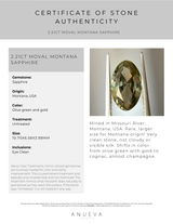 2.21CT MOVAL MONTANA SAPPHIRE, OLIVE GREEN AND GOLD, UNTREATED, 10.70X6.58X3.98MM