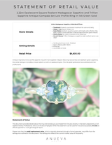 2.22ct Opalescent Square Radiant Madagascar Sapphire and Trillion Sapphire Antique Compass Set Low Profile Ring in 14k Green Gold