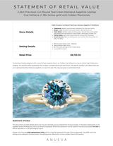 2.25ct Precision Cut Round Teal Green Montana Sapphire Scallop Cup Solitaire in 18k Yellow gold with hidden Diamonds