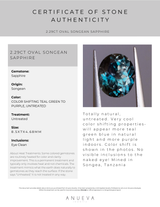 2.29CT OVAL SONGEAN SAPPHIRE, COLOR SHIFTING TEAL GREEN TO PURPLE, UNTREATED, 8.5X7X4.68MM