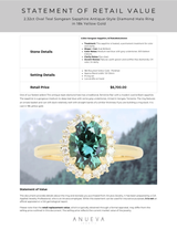2.32ct Oval Teal Songean Sapphire Antique-Style Diamond Halo Ring in 18k Yellow Gold