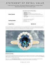 2.35ct Oval Parti Blue Untreated Nigerian Sapphire Antique-Style Diamond Halo Ring in 14k Yellow Gold
