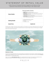 2.35ct Round Unheated Montana Sapphire and Natural Pear Diamond Three Stone Low Profile Ring in 14k Yellow Gold