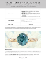 2.35ct Silky Roval Montana Sapphire 4 Prong Evergreen Solitaire with Scattered Embedded Diamonds in 14k Yellow Gold