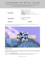 2.36ct Radiant Cut East-West Purple-Grey Spinel Low Profile 6 Prong Vine Solitaire with Diamonds in 18k Yellow