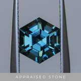 2.41CT MADAGASCAR HEXAGON SAPPHIRE, STEELY BLUE GREY, 7.67X5.22MM - APPRAISED STONE