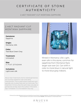 2.46CT RADIANT CUT MONTANA SAPPHIRE, TEAL BLUE GREEN-GREY, 7.71X7.07X5MM, UNTREATED - APPRAISED STONE