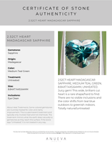 40% OFF 2.52CT HEART MADAGASCAR SAPPHIRE, MEDIUM TEAL GREEN, 8.84X7.14X5.64MM, UNHEATED