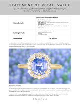 2.53ct Untreated Cushion Sri Lankan Sapphire Antique-Style Diamond Halo Ring in 18k Yellow Gold