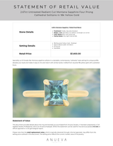 2.67ct Untreated Radiant Cut Montana Sapphire Four Prong Cathedral Solitaire in 18k Yellow Gold