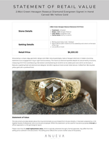 2.96ct Green Hexagon Rosecut Diamond Evergreen Signet in Hand Carved 18k Yellow Gold