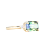 3.27ct Emerald Cut Parti Sapphire and Diamond Low Profile East-West Ring in 14k Yellow Gold