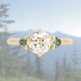 1.06ct GIA Crown Jubilee® Diamond and Trillion Madagascar Sapphire Antique Style Compass Set Low Profile Ring with Scallop Details in 14k Yellow Gold