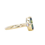 1.85ct Parti Australian Fantasy Cut Sapphire and White Australian Kite Sapphire Antique Milgrain Three Stone Low Profile Ring in 18k Yellow Gold