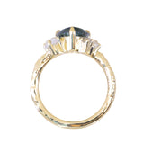 2.17ct Trillion Teal Blue Untreated Montana Sapphire and Antique Diamond Mountainscape Ring in 18k Yellow Gold