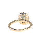 1.70ct Untreated Radiant Cut Vibrant Teal Green Sapphire Antique-Style Diamond Halo Ring in 14 Yellow Gold
