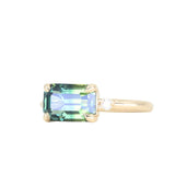 3.27ct Emerald Cut Parti Sapphire and Diamond Low Profile East-West Ring in 14k Yellow Gold