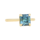 2.67ct Untreated Radiant Cut Montana Sapphire Four Prong Cathedral Solitaire in 18k Yellow Gold
