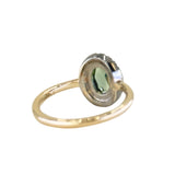 1.20ct Rosecut Oval Australian Green Sapphire and Antiqued Diamond Halo ring in 14k Yellow Gold