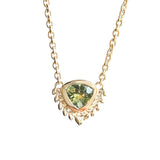 1.25ct Green Trillion Brilliant Montana Sapphire Vine Frame Necklace in 14k Yellow Gold