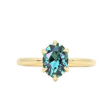 2.07ct Precision Cut Untreated Teal Oval Montana Sapphire Diamond-studded Sea Star Solitaire in 18k Yellow Gold