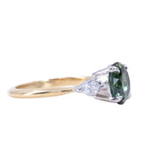 2.15ct Oval Australian Sapphire and Natural Kite Diamond Three Stone Ring in Two Tone 18k Yellow and Platinum