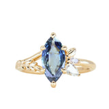 1.85ct Ocean Blue Marquise Madagascar Sapphire in Wandering Vine Low Profile 4 Prong Setting with Diamonds in 14k Yellow Gold
