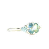 2.22ct Opalescent Square Radiant Madagascar Sapphire and Trillion Sapphire Antique Compass Set Low Profile Ring in 14k Green Gold