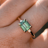 1.85ct Emerald Cut Teal Sapphire and Diamond Low Profile East-West Ring in 14k Yellow Gold