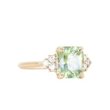 3.14ct Light Bright Green Untreated Radiant Cut Sapphire and Diamond Cluster Ring in 14k Yellow Gold