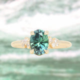 1.64ct Teal Blue Oval Montana Sapphire and Diamond Starry Night Stackable Solitaire in 14k Yellow Gold
