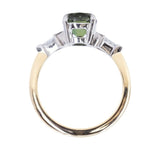 2.15ct Oval Australian Sapphire and Natural Kite Diamond Three Stone Ring in Two Tone 18k Yellow and Platinum