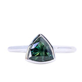 1.57ct Trillion Deep Teal Green Sapphire Contemporary Bezel Set Ring in 18k White Gold