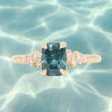1.34ct Radiant Cut Teal Blue Montana Sapphire and Diamond Starry Night Stackable Solitaire in 14k Yellow Gold