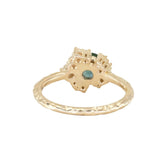 1.15ct Round Teal Montana Sapphire and Diamond Asymmetrical Cluster Ring in 14k Yellow gold with Evergreen Texture