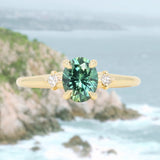 1.41ct Oval Teal Parti Montana Sapphire and Princess Cut Diamond Rapids Low Profile Ring in 18k Yellow Gold
