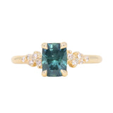 1.34ct Radiant Cut Teal Blue Montana Sapphire and Diamond Starry Night Stackable Solitaire in 14k Yellow Gold