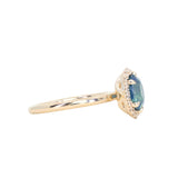 1.63ct Oval Untreated Madagascar Teal Sapphire Antique-Style Diamond Halo Ring in 14k Yellow Gold