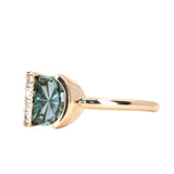 2.32ct Carved Half Moon Montana Sapphire Half Bezel Ring with White Diamonds 14k Yellow Gold