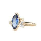 1.85ct Ocean Blue Marquise Madagascar Sapphire in Wandering Vine Low Profile 4 Prong Setting with Diamonds in 14k Yellow Gold
