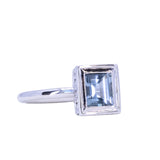 1.21ct Baguette Cut Blue-Grey Spinel and Diamond Low Profile Bezel Hidden Halo Solitaire Ring in Platinum