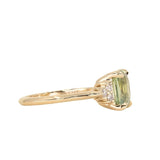 3.14ct Light Bright Green Untreated Radiant Cut Sapphire and Diamond Cluster Ring in 14k Yellow Gold
