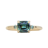 1.65ct Cushion Cut Untreated Madagascar Parti Sapphire and Light Blue Sapphire Low Profile East-West Ring in 14k Yellow Gold