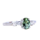 0.96ct Oval Parti Teal Sapphire and Diamond Starry Night Low Profile Solitaire in 14k White Gold