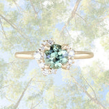 1.01ct Round Green Montana Sapphire and Diamond Asymmetrical Cluster Ring in 14k Yellow Gold