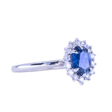 1.06ct Untreated Oval Nigerian Sapphire Antique-Style Diamond Halo Ring in Platinum