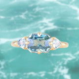 2.02ct Untreated Blue Radiant Cut Sapphire and Trillion Sapphire Antique Compass East-West Set Low Profile Ring in 14k Yellow Gold