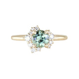 1.01ct Round Green Montana Sapphire and Diamond Asymmetrical Cluster Ring in 14k Yellow Gold